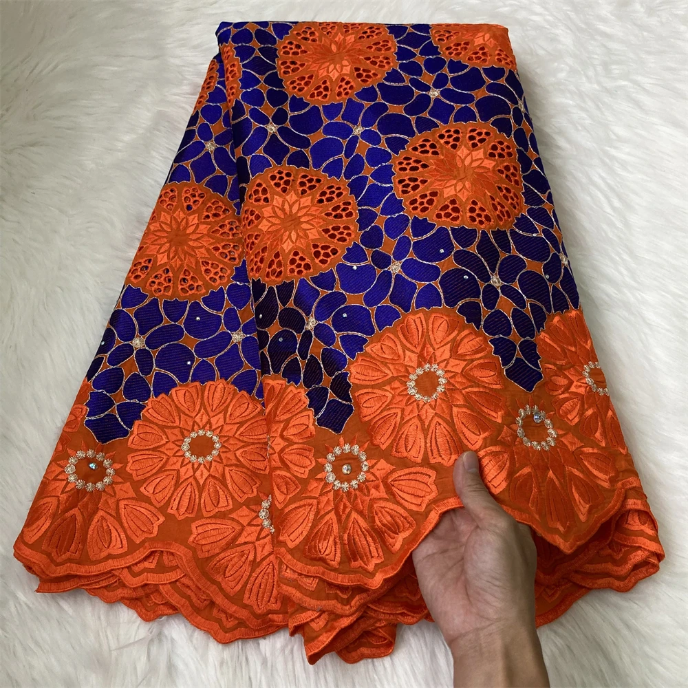 

Wholesale Multicolor Swiss Cotton Lace Fabric 2022 African Nigerian Cotton Lace Fabrics 5 Yards Stones For Sew Diy Dress Party