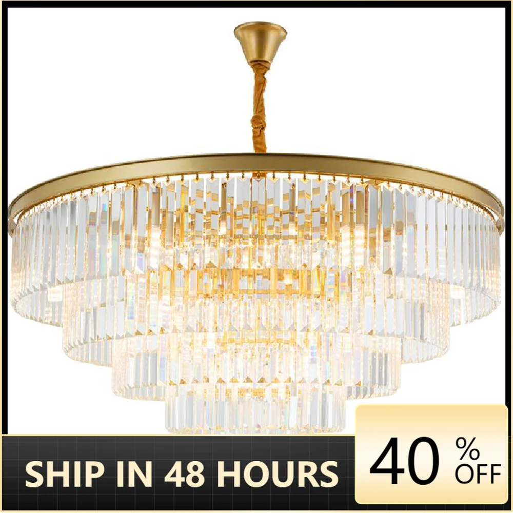 

Современная круглая Золотая люстра, хрустальная люстра для ресторана, американская Хрустальная люстра