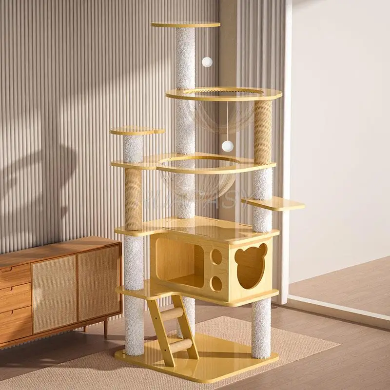 

Multi-Level Wood Cat Tree Shelf Scratching Cat Tree Toys Post Condo Jumping Platform Cozy Perch Nest Tower Scratcher Climbing