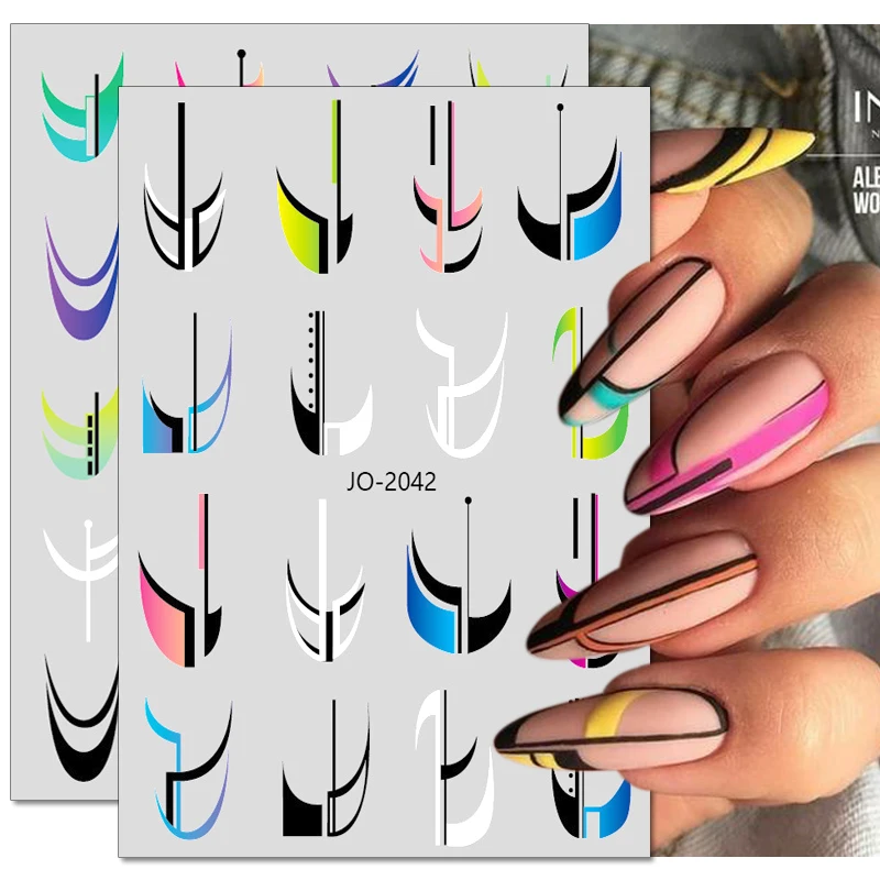 

3D Rainbow Wave Nail Stickers Colorful French Tips Sliders Irregular Geometric Stripes Lines Nail Decals Neon DIY Art Decoration