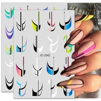 3d rainbow wave nail stickers colorful french tips sliders irregular geometric stripes lines nail decals neon diy art decoration