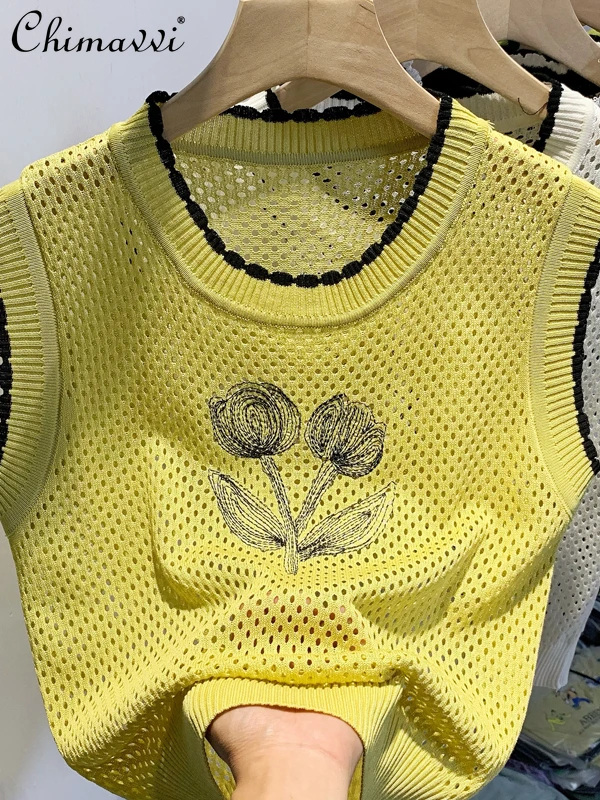 

Fashionable Tulip Hollow Sleeveless T-shirt for Women 2022 Summer New Loose Slimming Temperament Knitted Vest All-Matching
