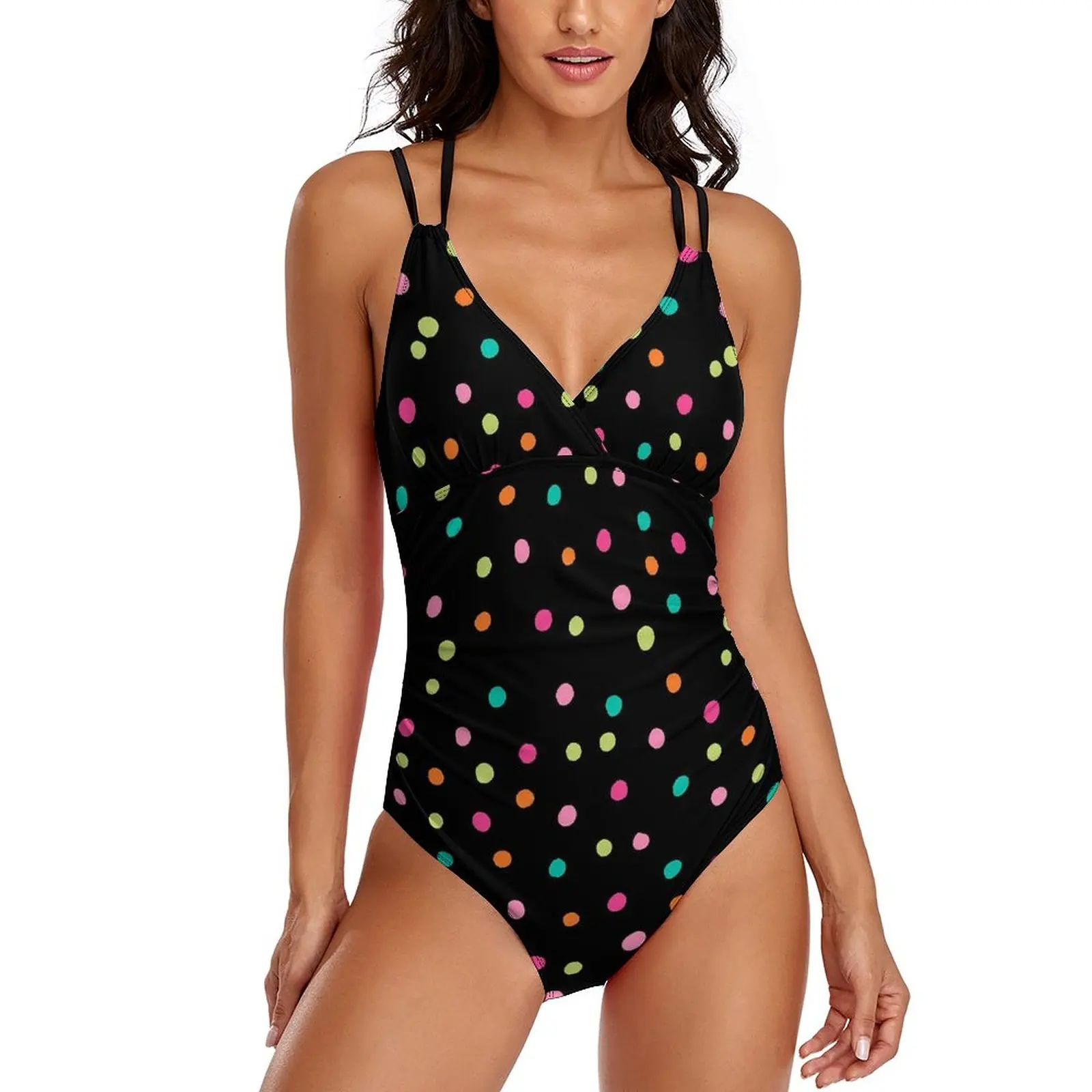 

Colorful Polka Dots Swimsuit Sexy Rainbow Pop Swimwear One Piece Bodysuit Beach Push Up Bathing Suit Beach Outfits Plus Size