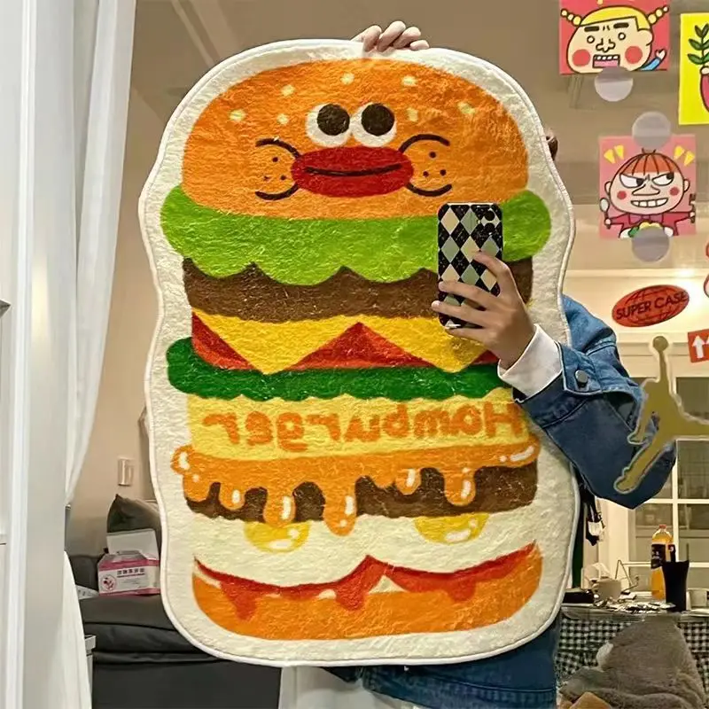 Дешевый дверной коврик 3D гигантские плюшевые коврики с гамбургерами одеяло
