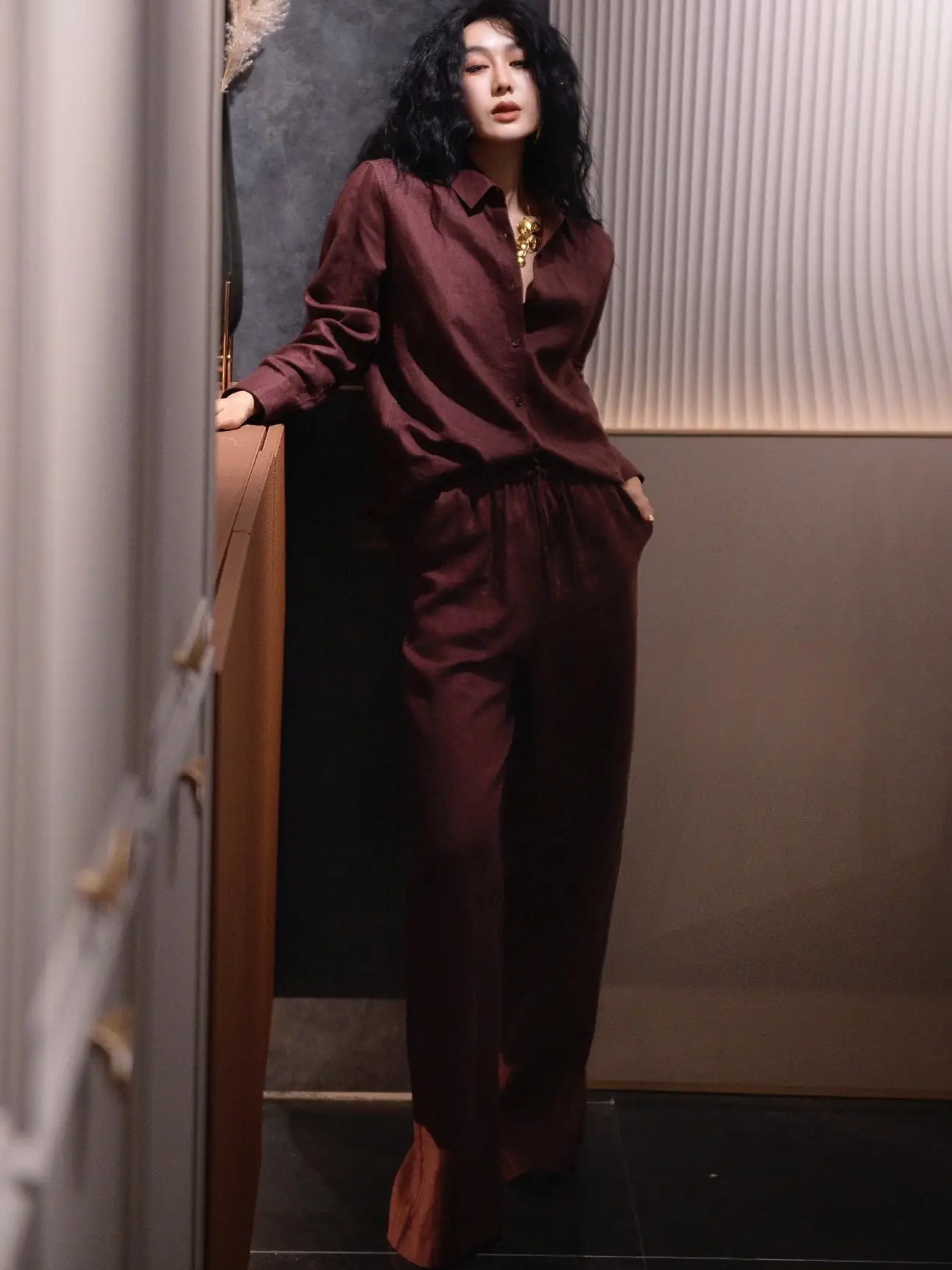 Zeroyk Old Money Sle Модный комплект Idle Свободные рубашки из чистого льна Брюки Супер