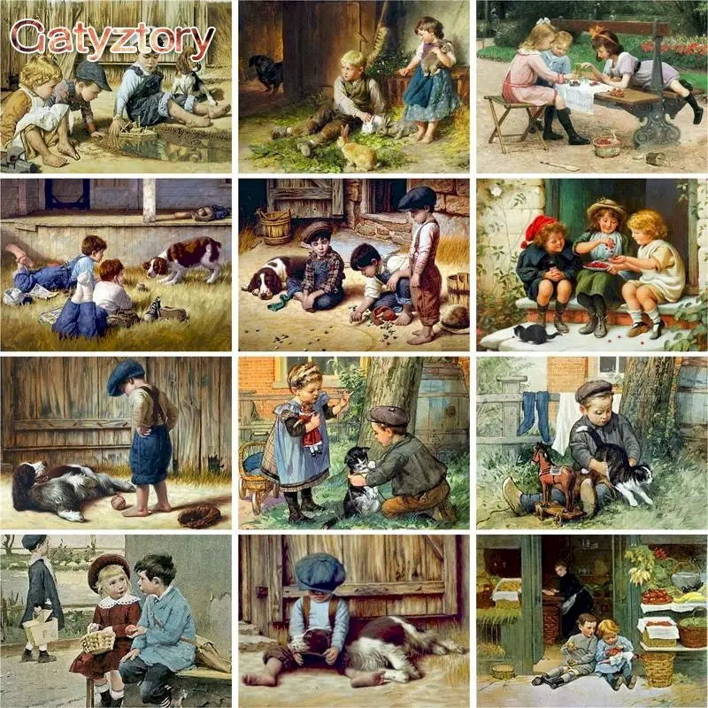 

GATYZTORY 60x75cm Painting By Numbers Cute Children DIY Frameless pictures by numbers On Canvas Wall Art For Home Decor