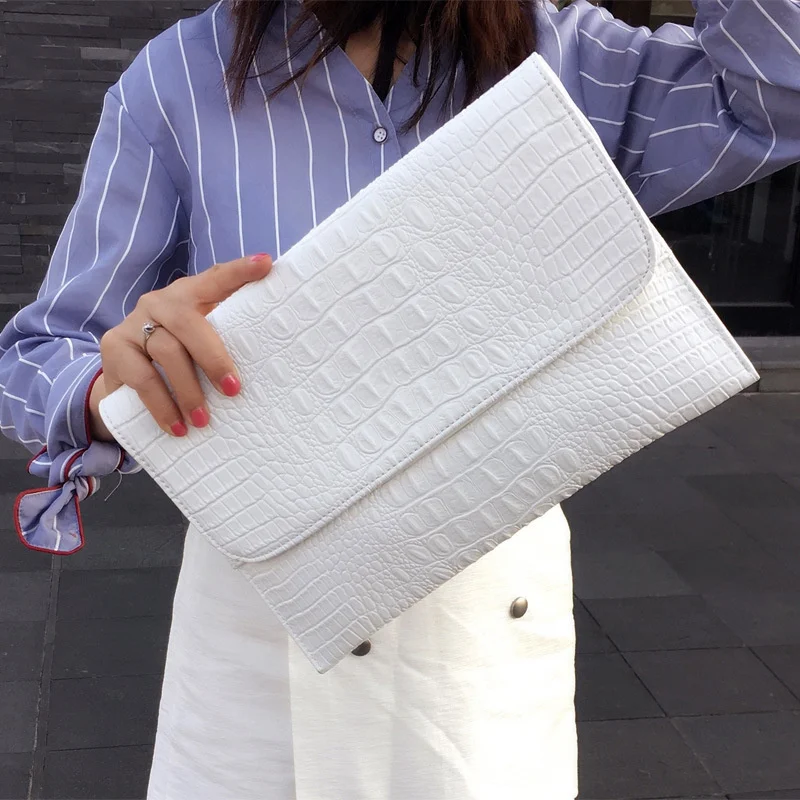 

Women Envelope Evening Clutch Bags White Crocodile Pattern Female Genuine Leather Shoulder Bags Crossbody Purses & Handbags A121