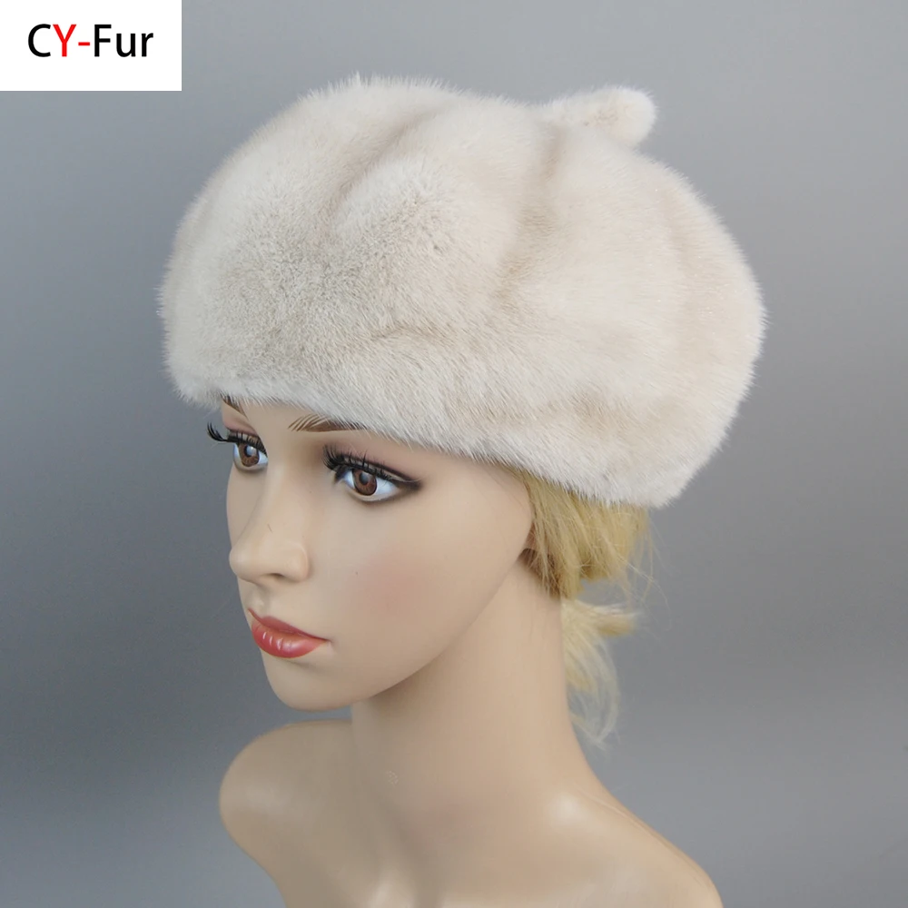Hot Sale Full Pelt Luxurious Women Real Mink Fur Hats Winter Warm Fur Caps Fashion Ladies Pumpkin Genuine Mink Fur Beanies Hat