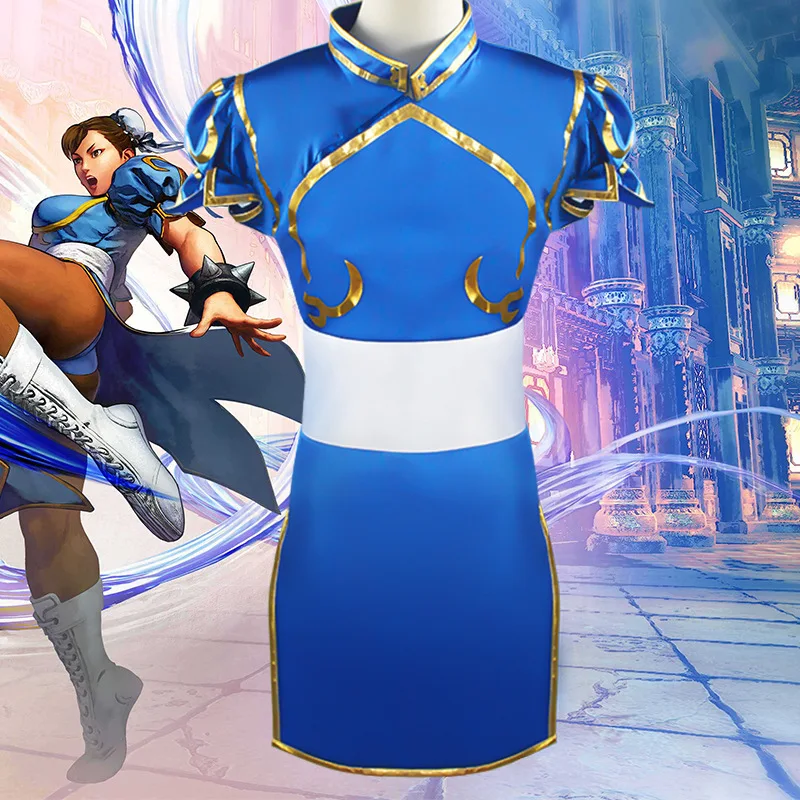 

Чонсам для косплея Chun Li, костюмы для Хэллоуина, женская одежда для девочек