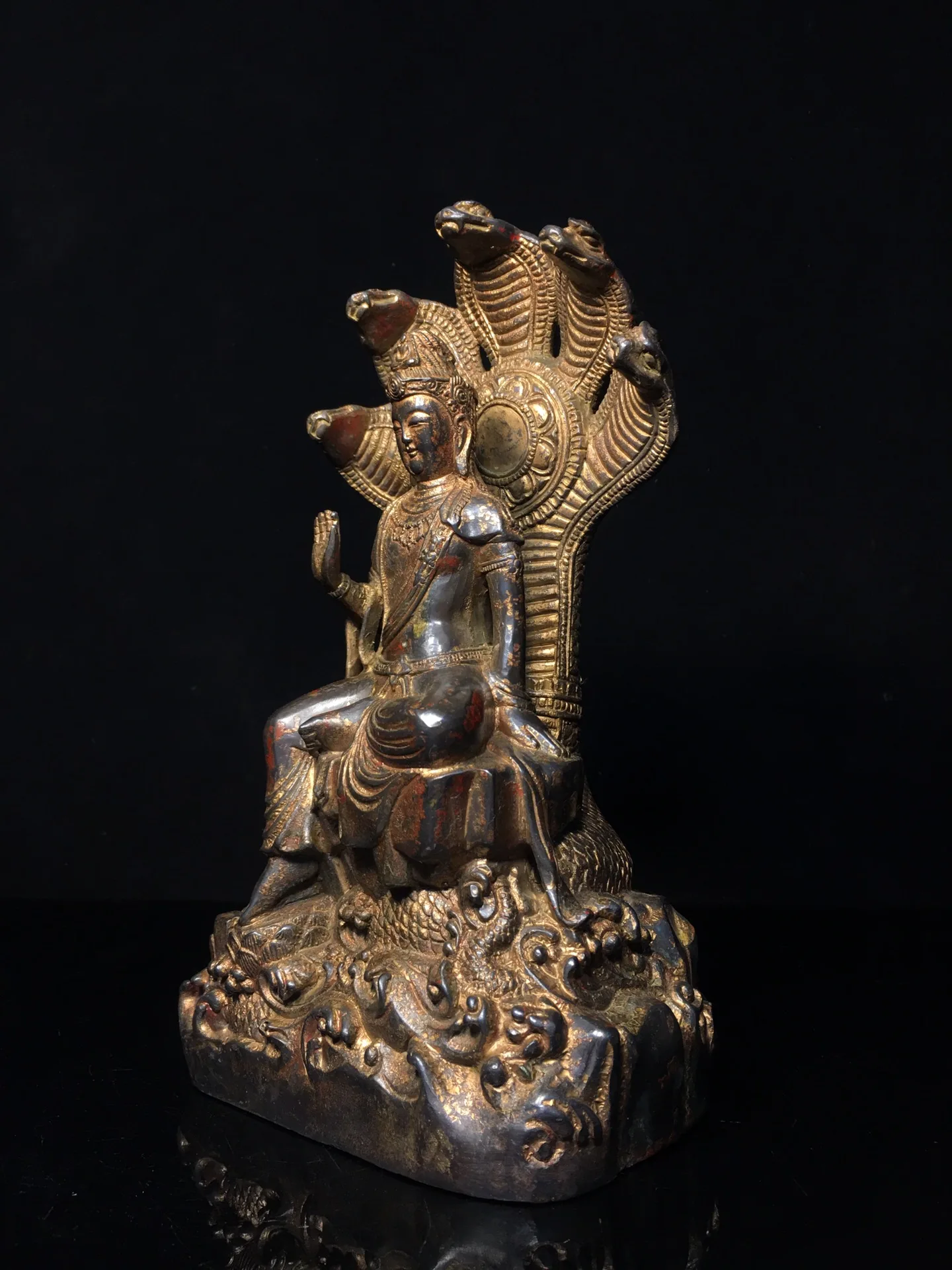 10-дюймовая коллекция тибетского храма старая бронза киноварь грязь золото