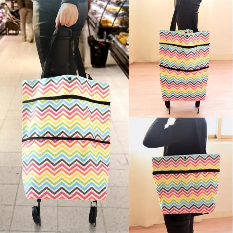 

1pc Fashion Folding Wheel Shopping Bag Portable Shopping Food Organizer Trolley Bag On Wheels Vegetables Bag Tug Package