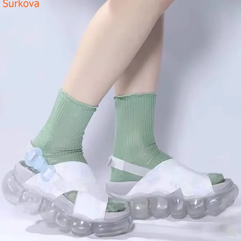 Soft-soled Back Strap Thick-soled Sports Sandals Summer All-match Casual Peep Toe Cross Tied Platform Slip On  2023 Women Shoes