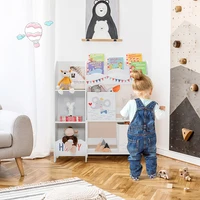 Wooden Children Storage Cabinet with Storage Bins Living Room Bedroom Clothes Toy Elephant Pattern Storage Cabinet