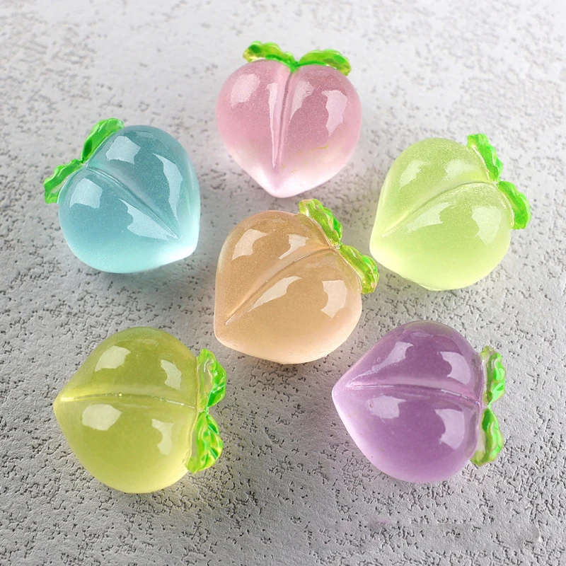 

100pcs Kawaii Simulation Luminous Peach Flatback Resin Cabochon DIY Hair Bows Handmade Decor Accessories
