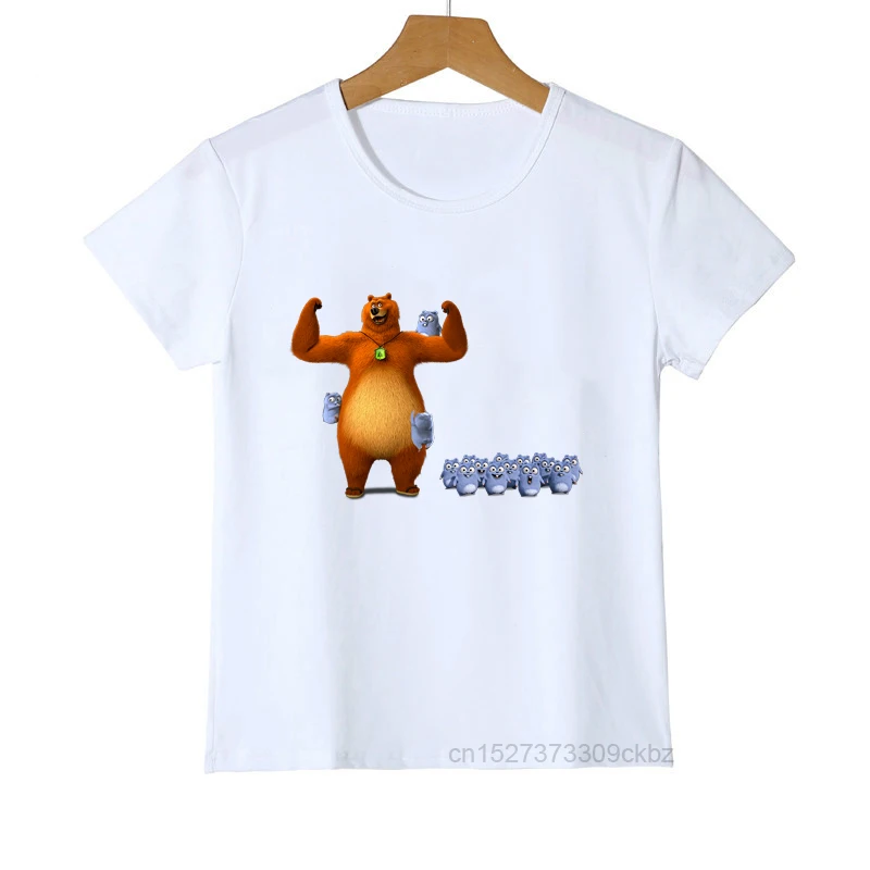 New Hot Sale Children Funny T-shirt Grizzy Bear Animal Print Fashion T Shirt Christmas Lemmings Tees Harajuku White Top Clothing