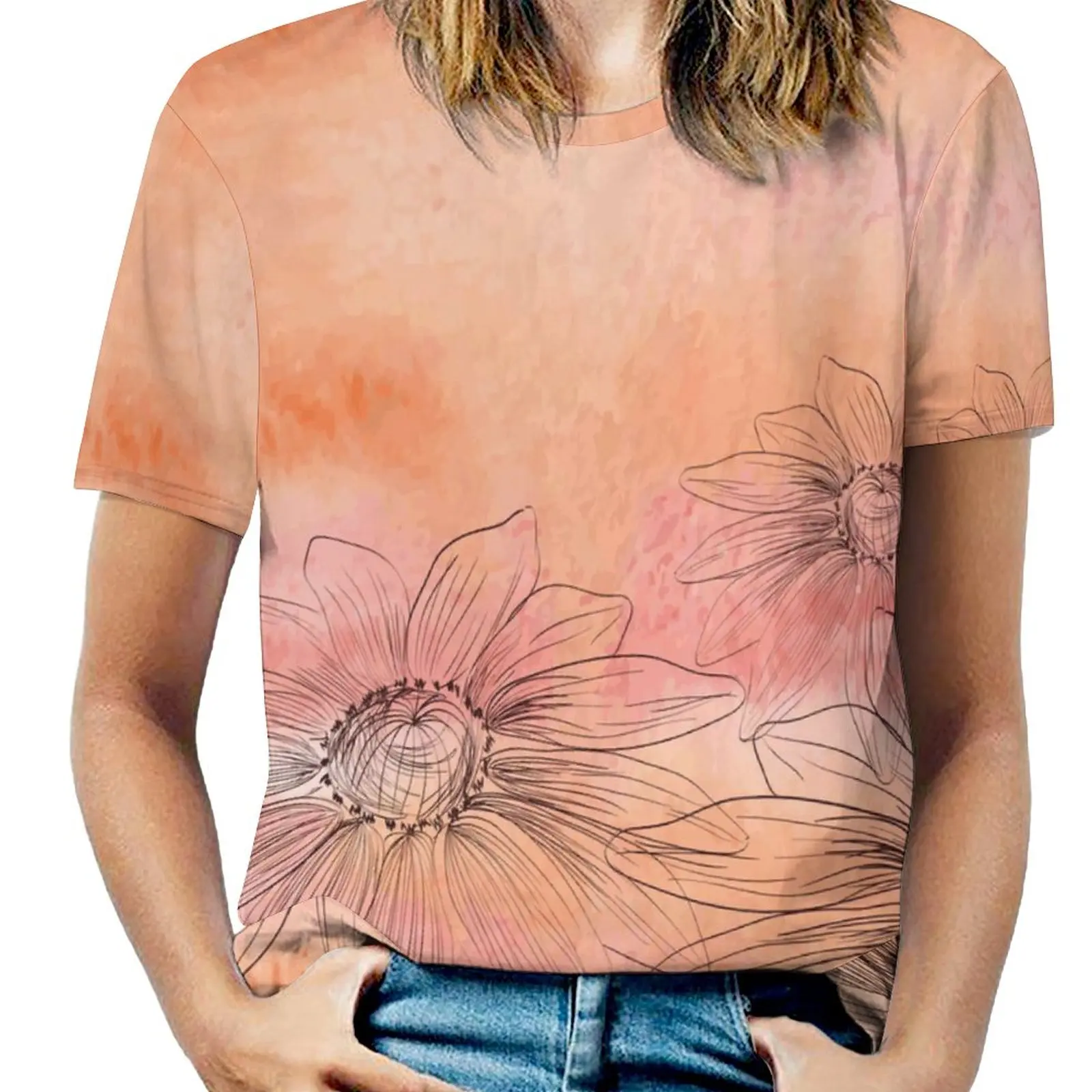 

Watercolor Vinyl Wall Mural Backgrounds (3) T-shirt Round Neck Sports Casual T-shirts Casual Graphic Aactivity Competition U