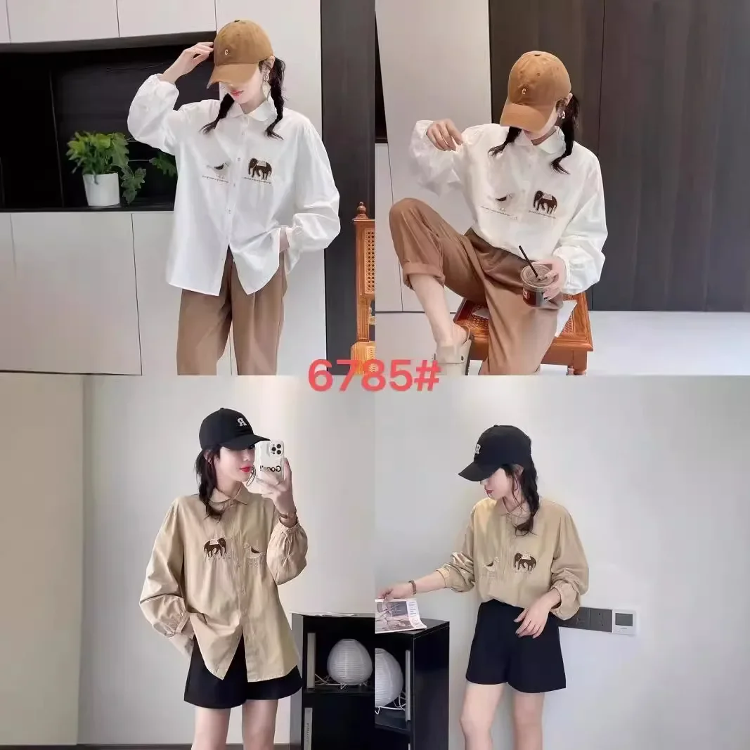 Осень 2023 новая женская японская хлопковая рубашка с лацканами универсальный топ