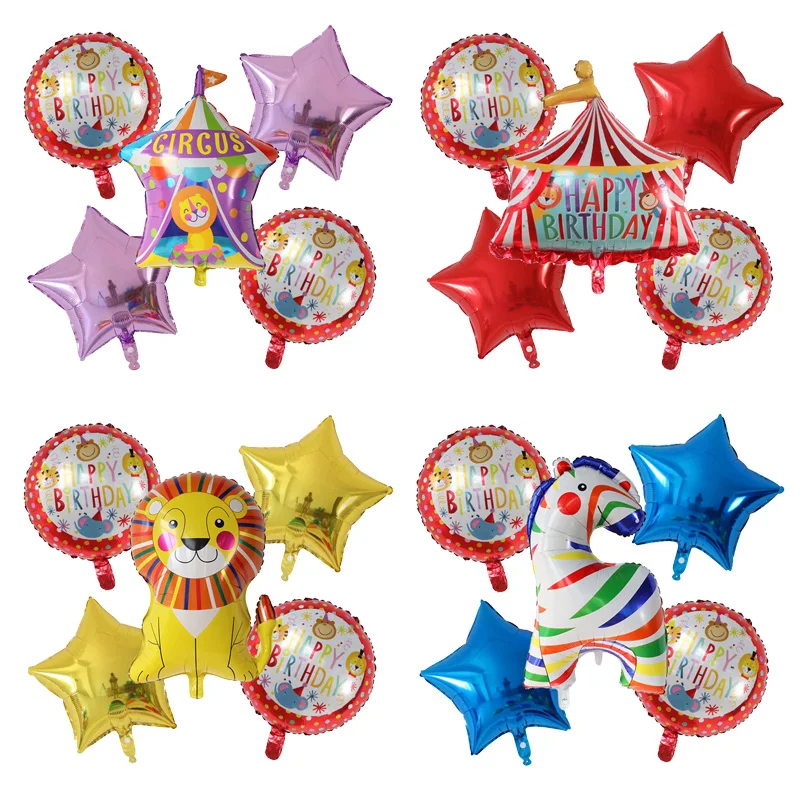 

5pcs Animal Foil Balloons Circus Clown Rainbow Zebra Lion Balloon Birthday Baby Shower Party Decorations Kids Inflatable Balls