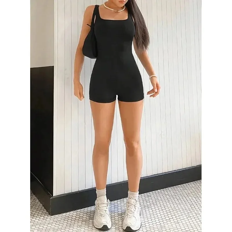 EZwear однотонный комбинезон с глубоким круглым вырезом Шелковый Облегающий без