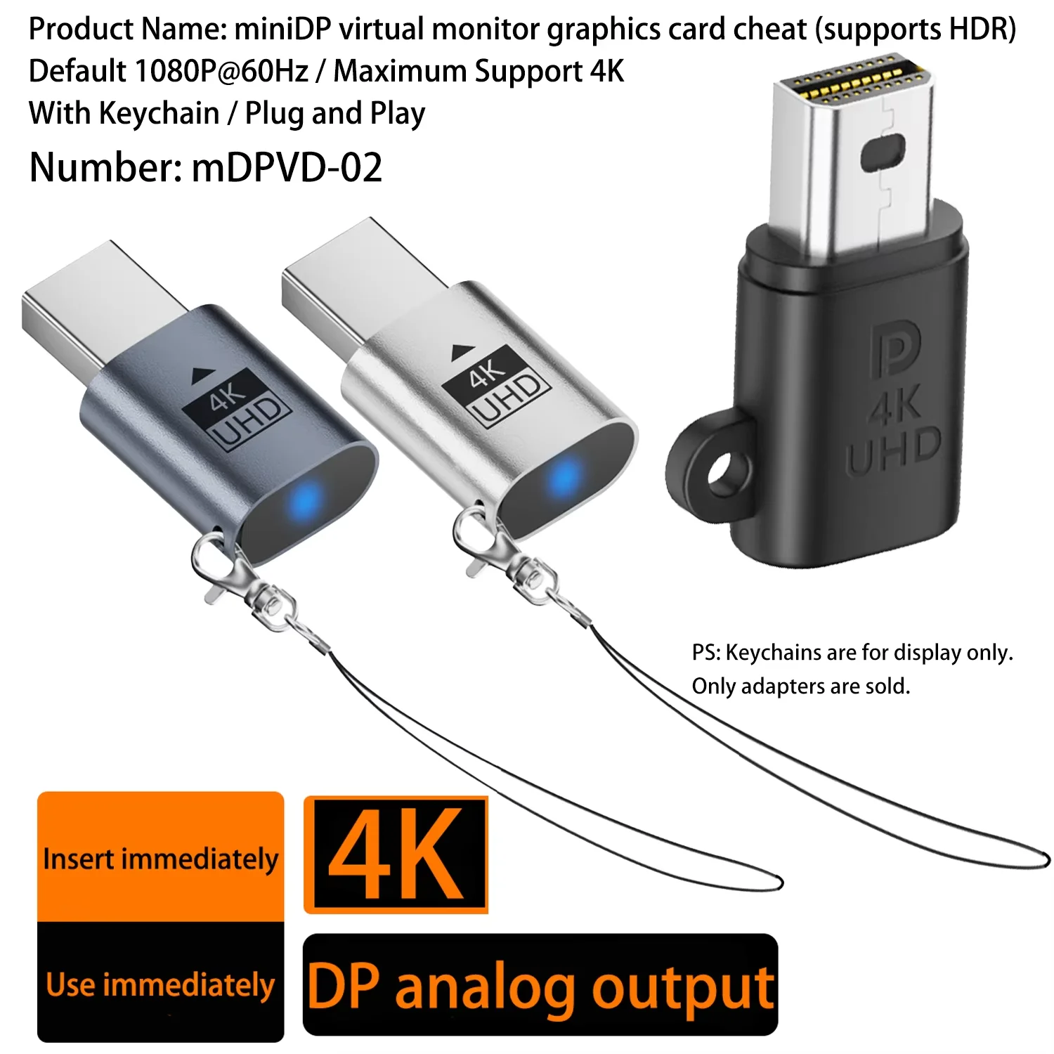 Фото Эмулятор дисплея Mini DP DisplayPort (Ghost Display) с поддержкой EDID для видеокарт ПК, 1080P@60Hz, 4K@17Hz №5