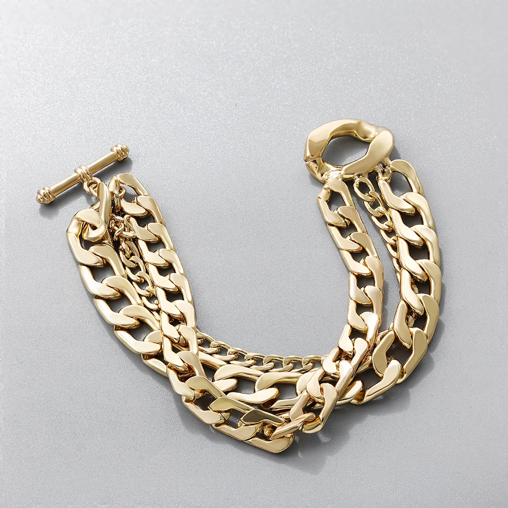 Vintage Multilayer Geometric Cuban Chain Bracelet for Women Men Punk Cool Toggle Clasp Bracelets Fashion Jewelry |