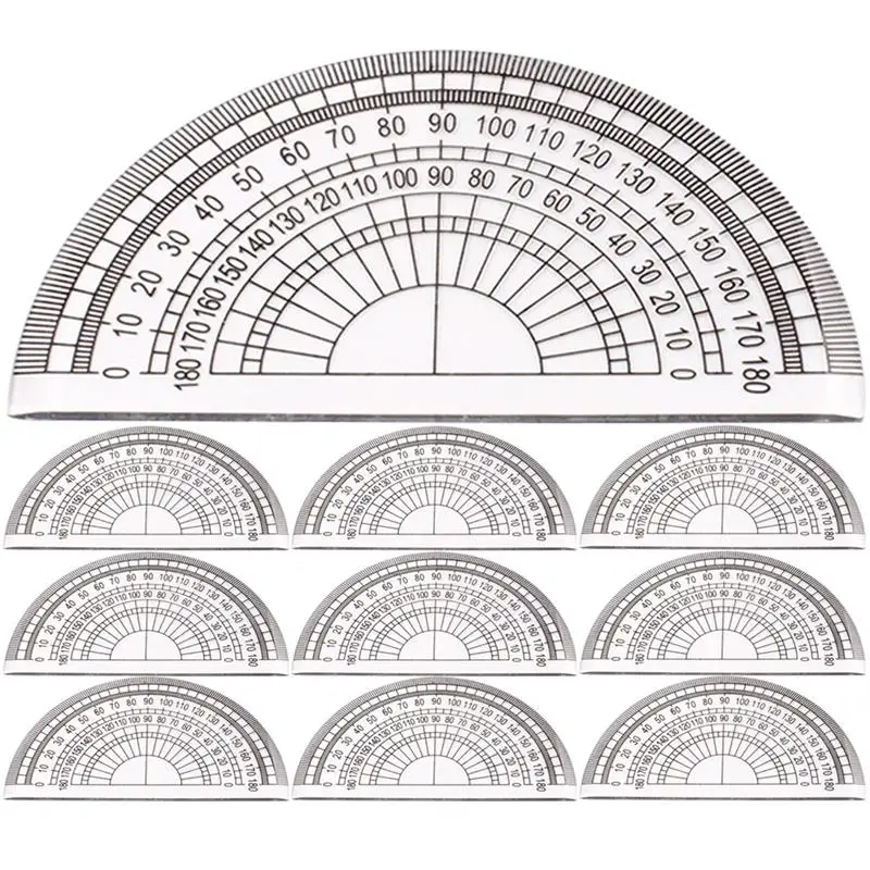 

10pcs Plastic Protractors Math Protractor Angle Measurement Tools 180 Degree Protractors for Students