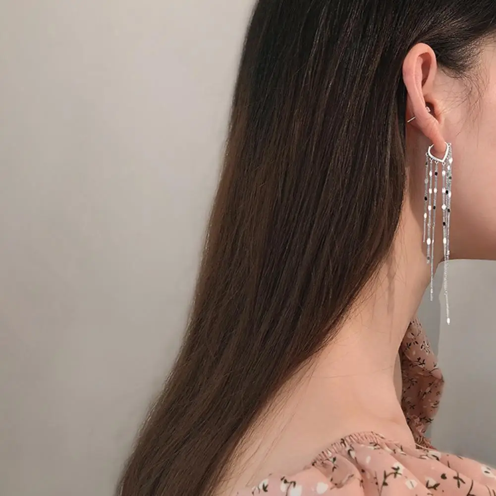 

Tassel Earrings Exquisite Jewelry Accessory INS Love Heart Long Tassel Earrings Silver Color Women Earrings for Daily Wear