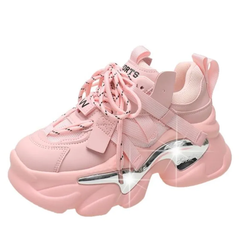 Кроссовки женские из дышащей кожи на толстой подошве 7 см