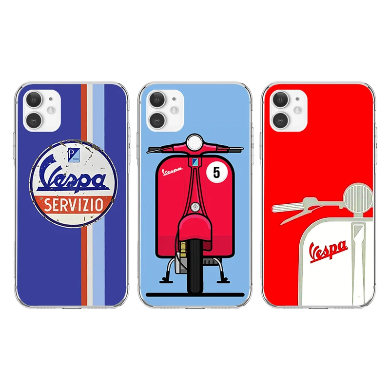 

Brand Vespa Scooter Phone Case Transparent for IPhone 13 12 11 Pro Max Mini XS XR 8 7 6 6S Plus X SE2020 TPU Cover 11 Cases