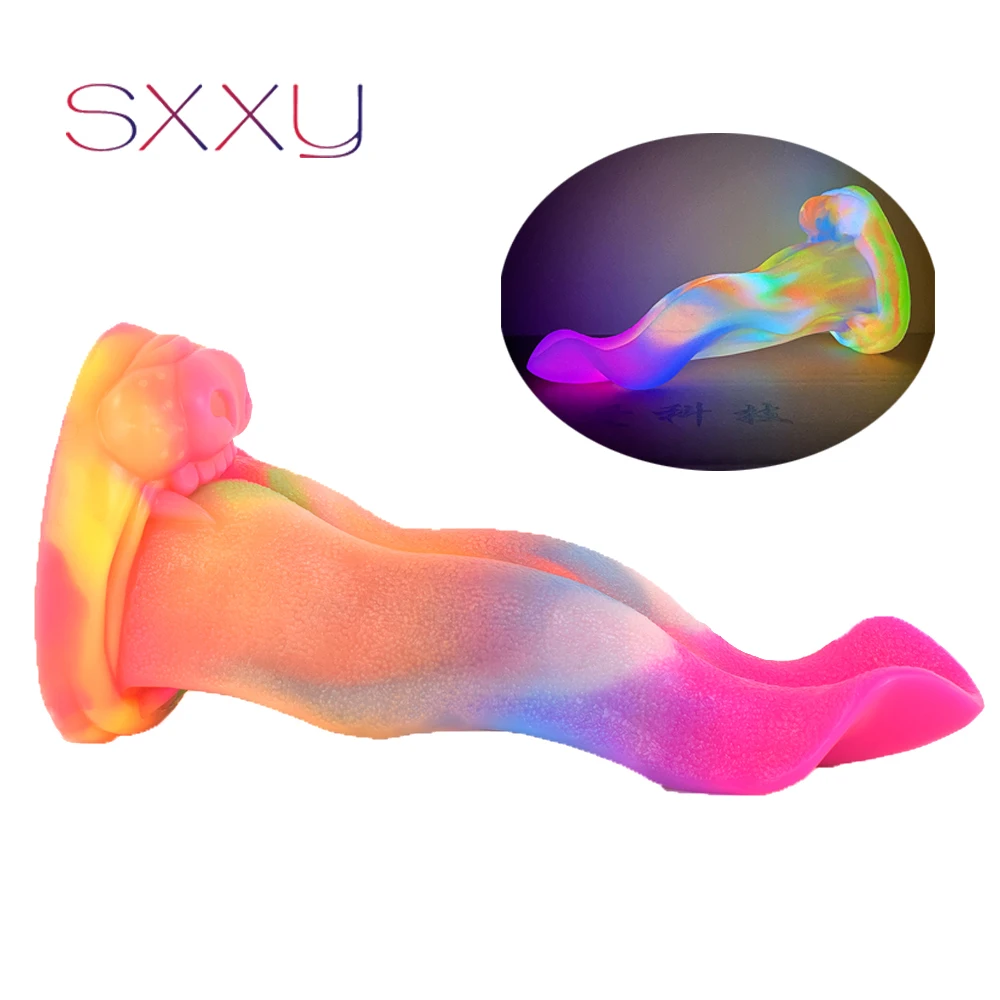SXXY Luminous Wolf Tongue Dildo Big Fantasy Silicone Anal Plug With Sucker Colorful Sex Toy For Couple Adult Mastubation Product