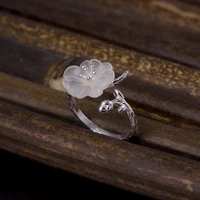 s925 silver elegant delicate white crystal plum blossom branch open ring ladies love wedding ring jewelry
