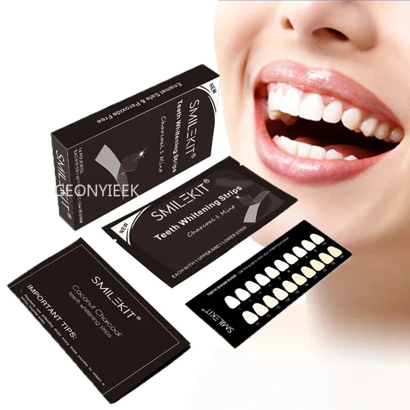 

7/14Pairs Charcoal Teeth Whitening Strips Tooth Stain Removal Oral Hygiene Care Dental Shade Bleaching Kit Enamel White Tool