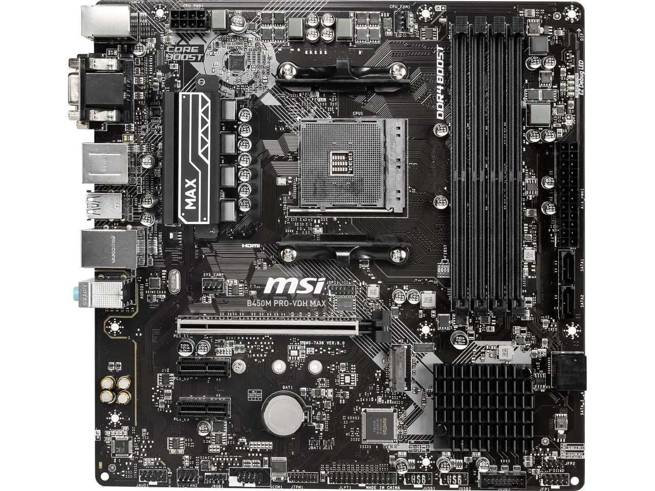 

MSI B450M PRO-VDH MAX AM4 Motherboard B450M Mainboard 3866(OC) 128G Support AMD Ryzen 2000 3000 Series PCIE 3.0 mATX