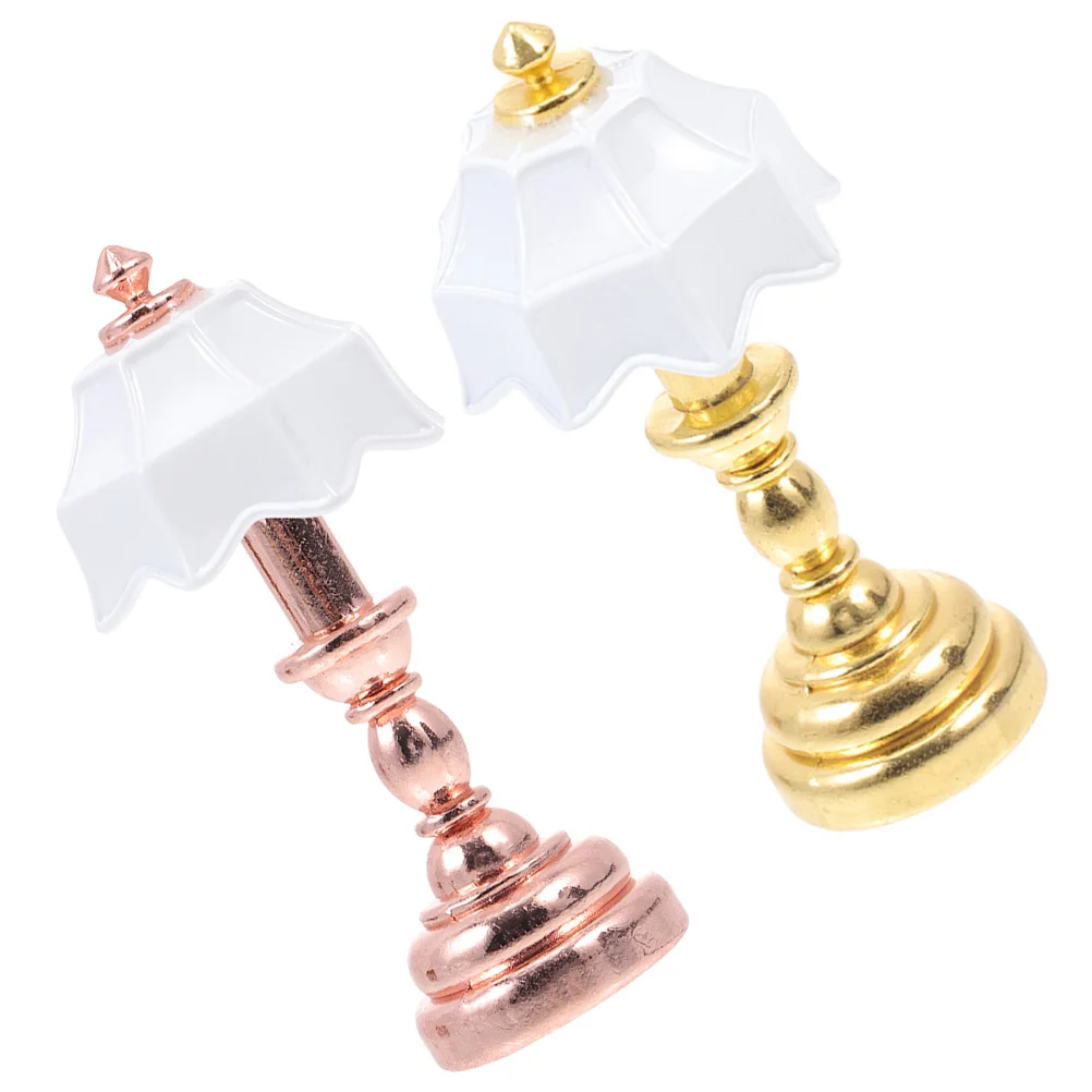 

2 Pcs Dollhouse Table Lamp Mini Light Model Metal Iron Miniature Floor Bedside Desktop Furniture