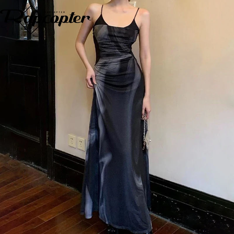 

Rapcopter French Vintage Long Dress Women Spaghetti Strap Backless Sexy Pleated Dress Night Prom Party Sundress Women Korean New