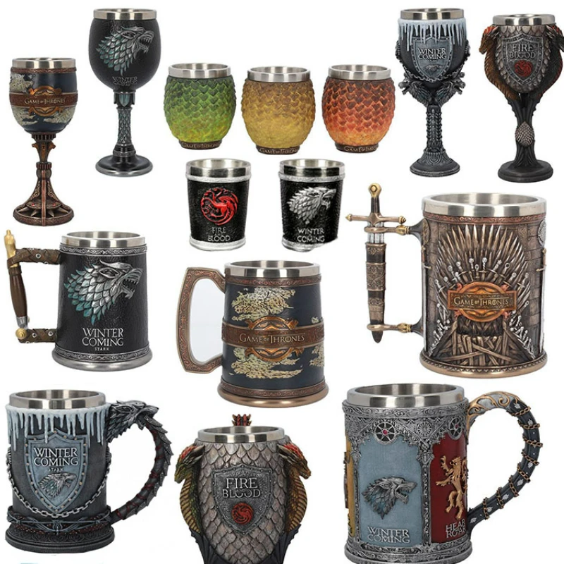 

Retro Stainless Steel Resin Beer Mug Song of Ice and Fire Viking Pirate Tankard whisky Wine Glass Cup Drinkware Bar Decoration