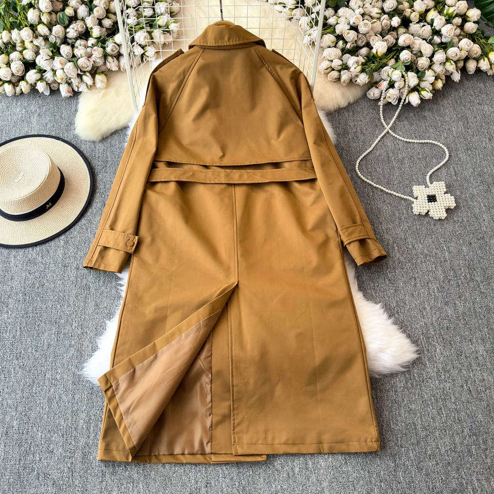 Женский Тренч на шнуровке Осенний свободный Тренч-ветровка с длинным отложным