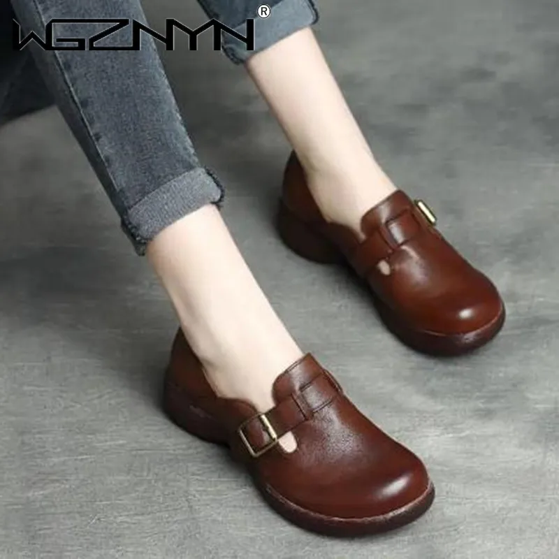 

Woman Flats High-soled Sneakers Flat Female Shoes Genuine PU Leather Women's Retro Shoes Spring Autumn Oxfords Casual Platform