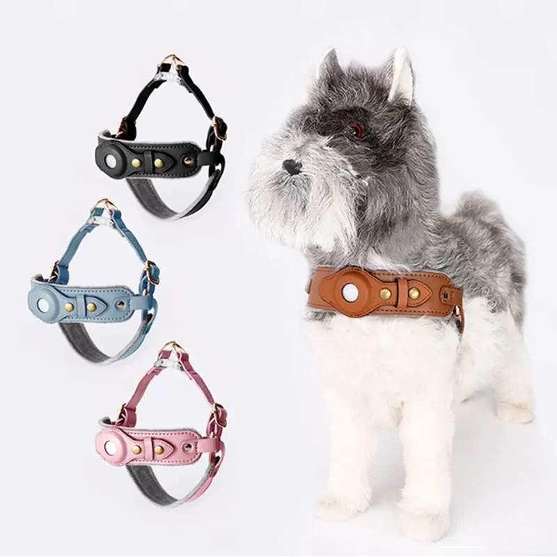 

Кожаный нагрудный ремень для собак, ошейник с защитой от потери, с держателем для Airtag, трекер местоположения домашних животных, аксессуары для прогулок