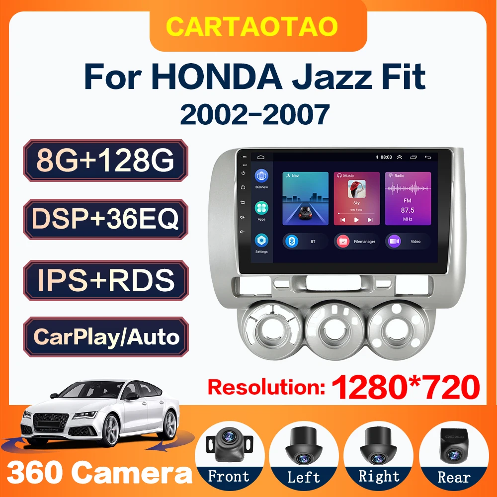 Автомагнитола CarPlay 2 DIN 8 ГБ + 128 Гб GPS мультимедийный плеер для HONDA FIT JAZZ City 2002 2003-2007 DSP