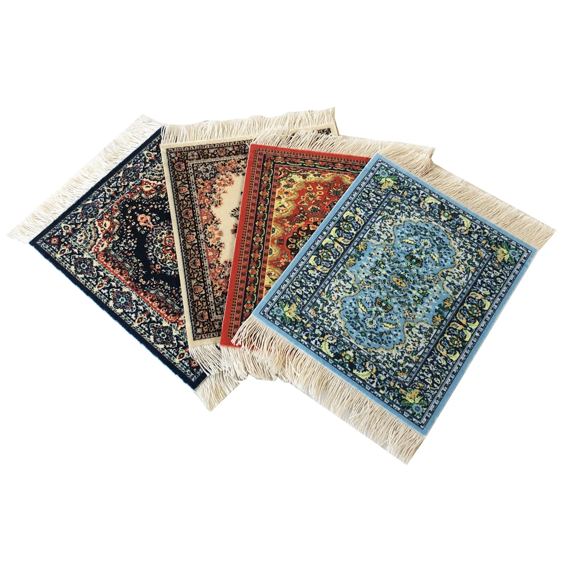 

Set of 4 Rug Table Coasters | Oriental Design Fabric Carpet Drink Mats