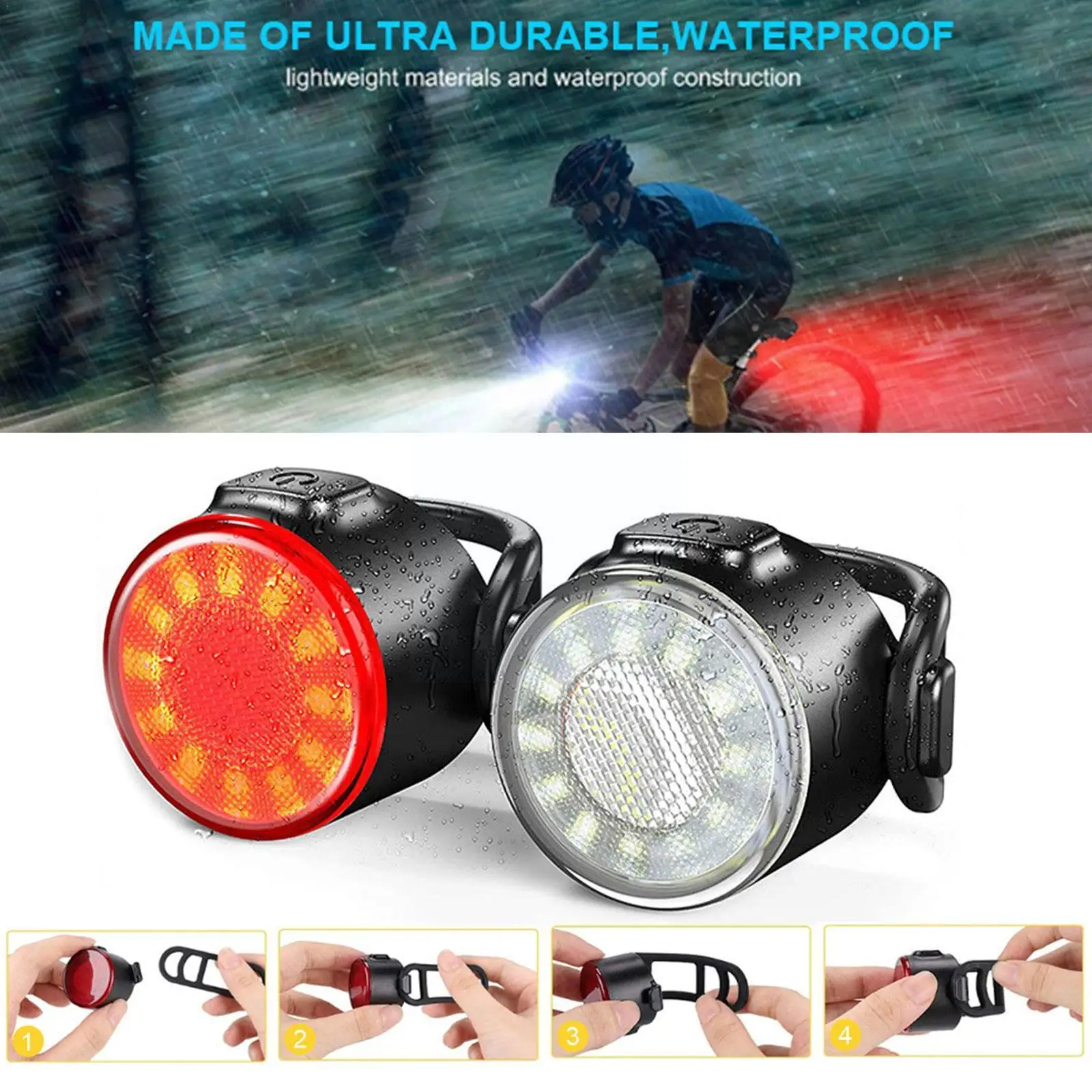 

1pcs USB Rechargeable Bicycle Headlight Waterproof Highlight Round Warning Riding Tail Mini Light 3LEDCOB Tail Light G4W9