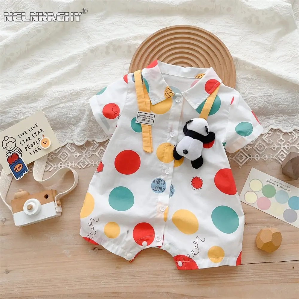 

Infant Kids 3D Panda Single-Breasted Cotton Dot Print Jumpsuit: Summer 2023 Overalls Romper for Newborn Baby Boys 0-24M