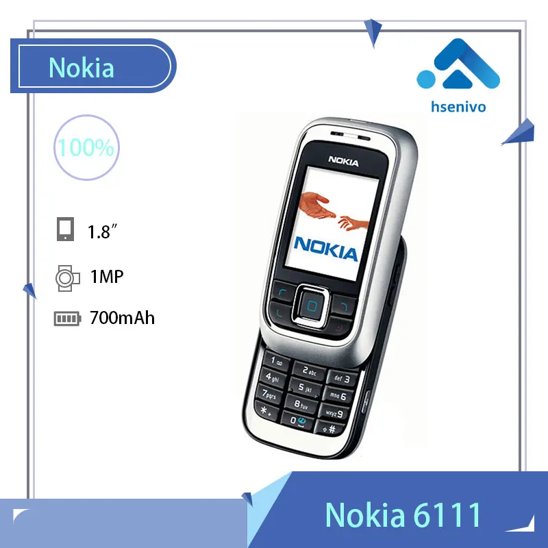 

Nokia 6111 Refurbished-Original Unlocked 2G GSM 900/1800/1900 Slide cover Mobile Phone 1 year Warranty Free Shipping Fast