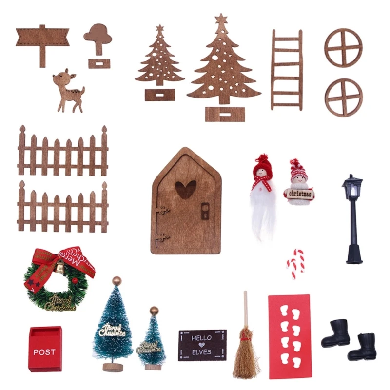 

Dollhouse Miniature Elf Door Christmas Decor Set Magical Wood Door Fairy Garden
