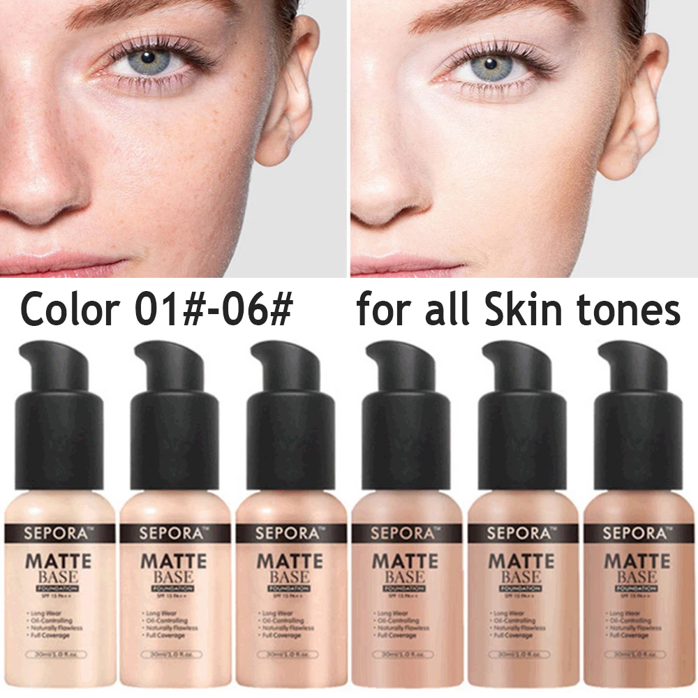 

30ml SEPORA 6 Colors Matte Liquid Foundation Oil Control Full Coverage Cream Natural Concealer Base Makeup Maquillaje Cosmetics