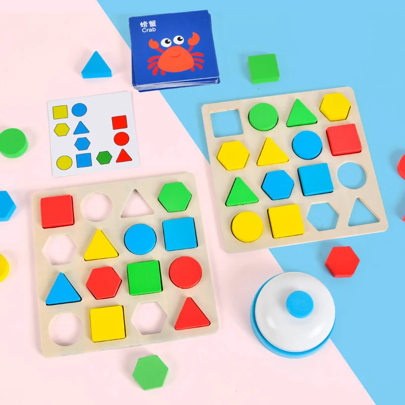 

Деревянная Интерактивная головоломка Монтессори, Когнитивная форма, цвет, искусственная игра для детей, раннее развитие, боевые игрушки