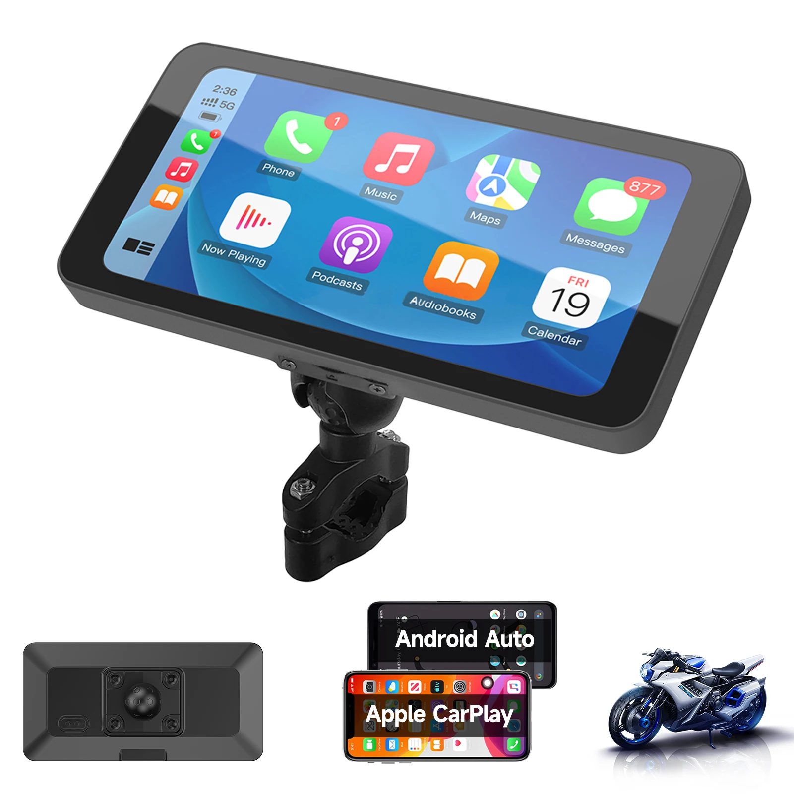 

6,25-дюймовый портативный мотоцикл, беспроводной Apple Carplay/Android Auto, GPS-навигатор, сенсорный экран