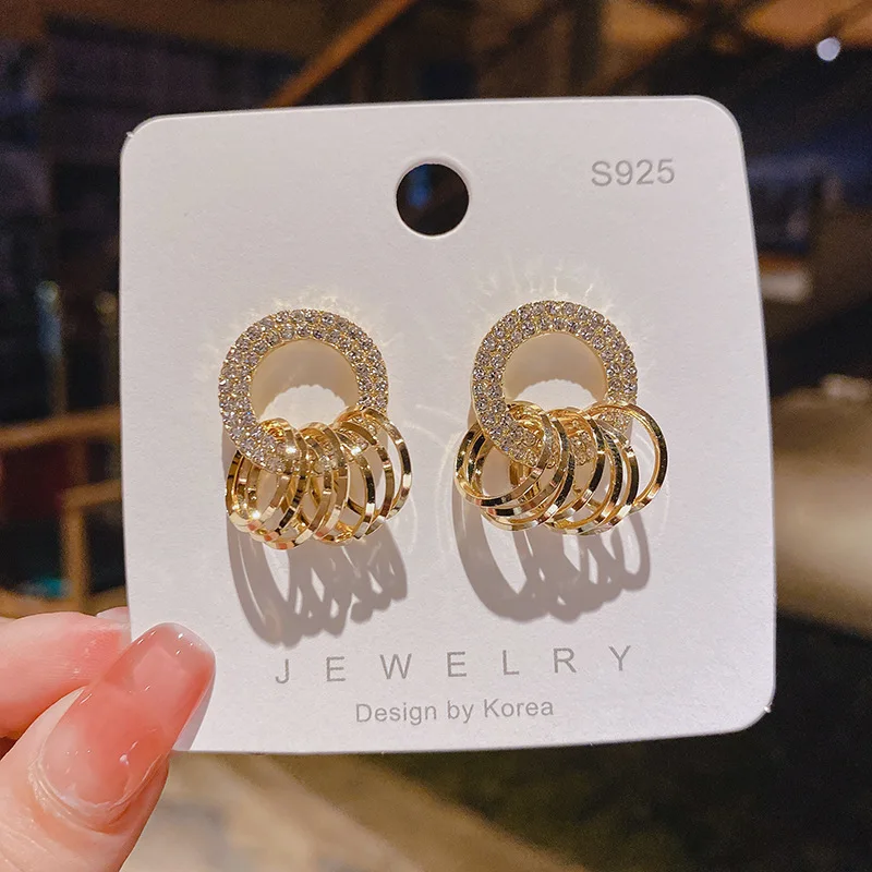 

S925 Silver Needle Full Diamond Earrings 2022 New Fashion South Korea Net Red Cool Wind Earrings Earrings Female
