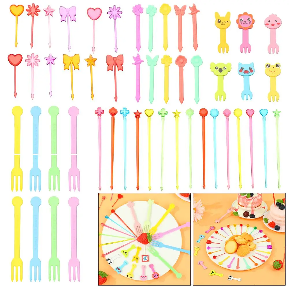 

1Set Cartoon Fruit Fork Plastic Animal Farm Kids Food Picks Mini Children Snack Cake Dessert Pick Toothpick Bento Party Decor